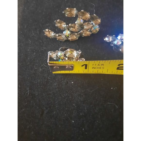 Vintage Clip On Earring Brooch Set Made in Germany Sparkling Rhinestones - Picture 10 of 10